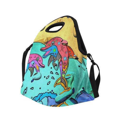 Dolphin popart by Nico Bielow Neoprene Lunch Bag/Large (Model 1669)