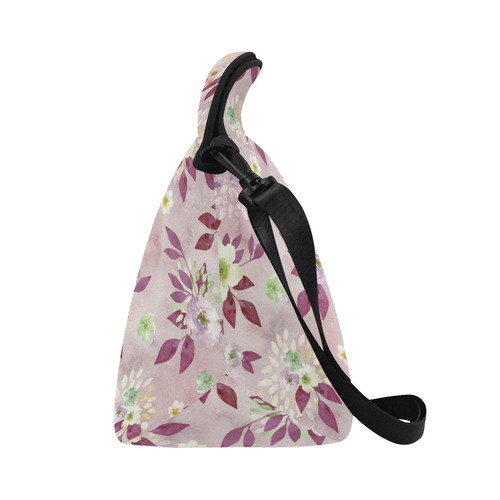 Watercolor Spring Flowers Pattern plum green Neoprene Lunch Bag/Large (Model 1669)