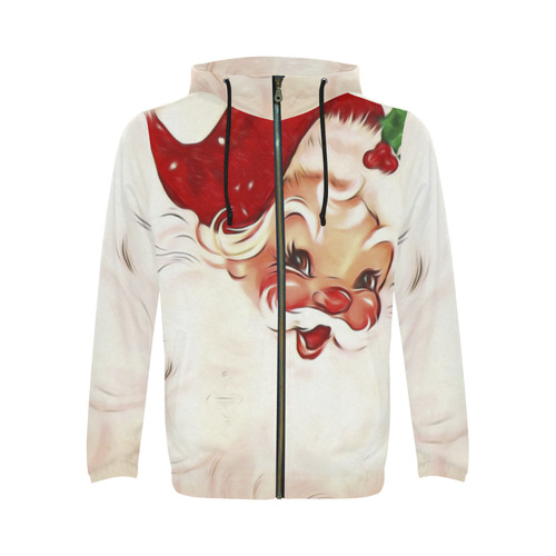 A cute vintage Santa Claus with a mistletoe All Over Print Full Zip Hoodie for Men (Model H14)