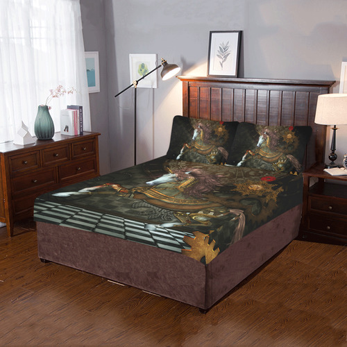 Steampunk, wonderful steampunk horse 3-Piece Bedding Set