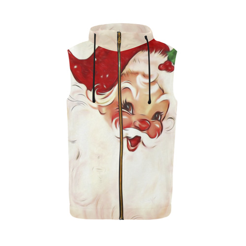 A cute vintage Santa Claus with a mistletoe All Over Print Sleeveless Zip Up Hoodie for Men (Model H16)