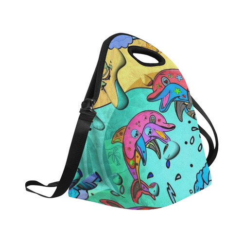 Dolphin popart by Nico Bielow Neoprene Lunch Bag/Large (Model 1669)