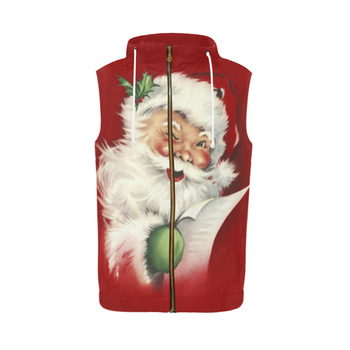 A beautiful vintage santa claus All Over Print Sleeveless Zip Up Hoodie for Men (Model H16)