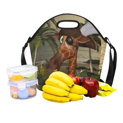 Funny giraffe as a pirate Neoprene Lunch Bag/Large (Model 1669)