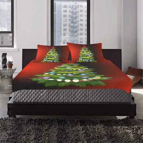 Christmas Tree on red 3-Piece Bedding Set