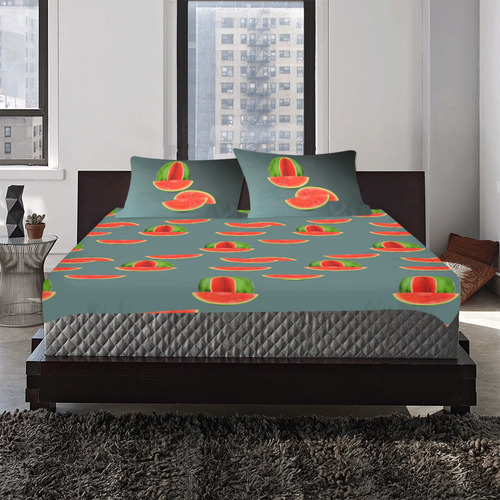 Watercolor Watermelon red, green and sweet pattern 3-Piece Bedding Set