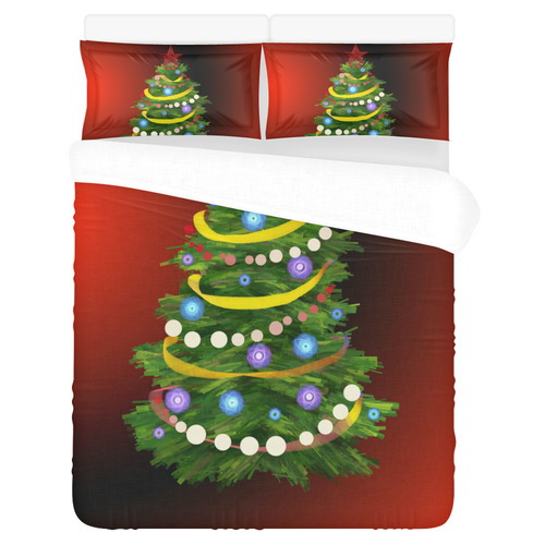 Christmas Tree on red 3-Piece Bedding Set