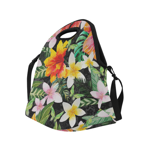 Tropical Flowers Butterflies III Neoprene Lunch Bag/Large (Model 1669)