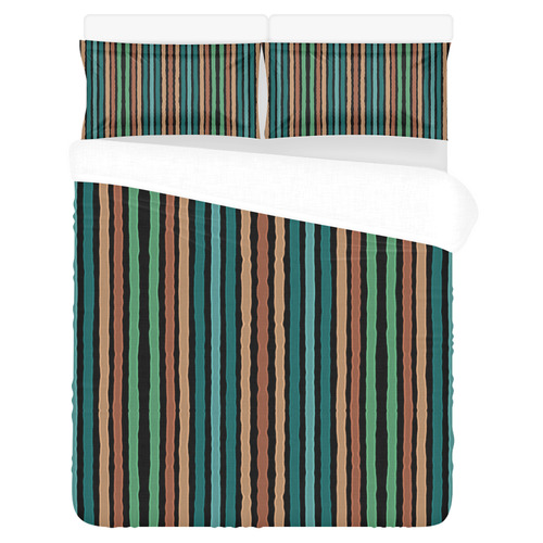 Fun pastel lines in green blue orange and red 3-Piece Bedding Set