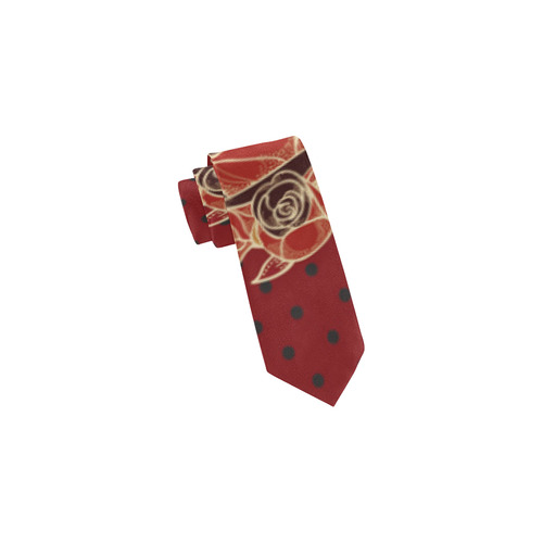 Dotwork Roses Bouquet - Dark Red Blck Classic Necktie (Two Sides)