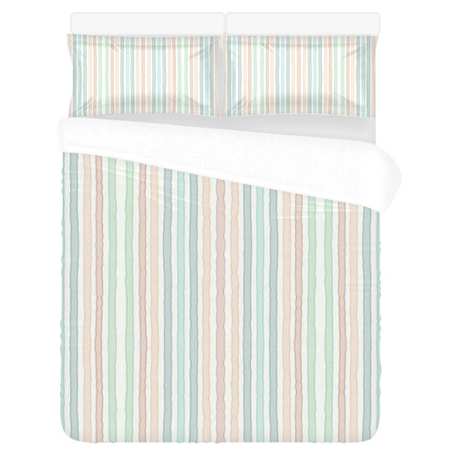 Fun pastel lines in green blue orange and red 3-Piece Bedding Set