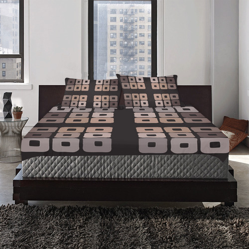 All shades of coffee. Brown squared pattern 3-Piece Bedding Set