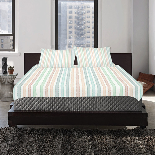 Fun pastel lines in green blue orange and red 3-Piece Bedding Set