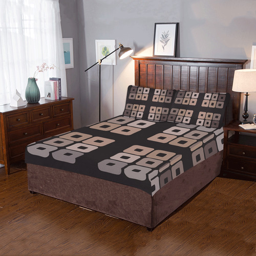 All shades of coffee. Brown squared pattern 3-Piece Bedding Set