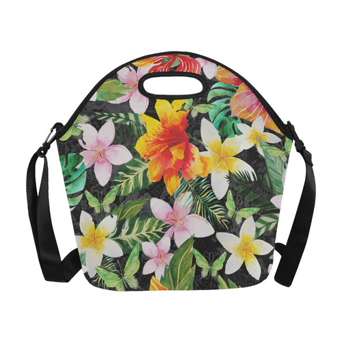 Tropical Flowers Butterflies III Neoprene Lunch Bag/Large (Model 1669)