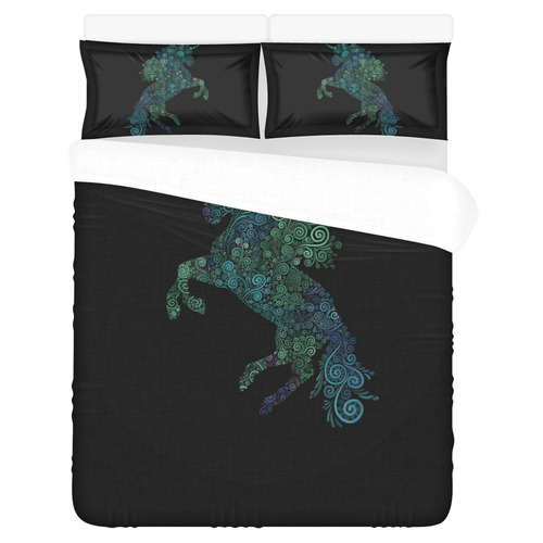3D Psychedelic Unicorn blue and green 3-Piece Bedding Set