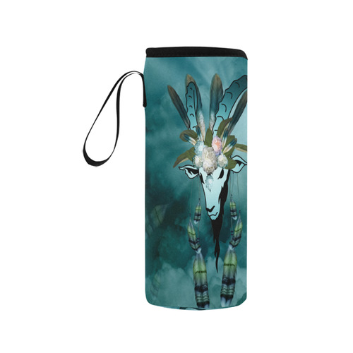 The billy goat with feathers and flowers Neoprene Water Bottle Pouch/Medium