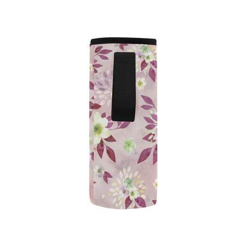 Watercolor Spring Flowers Pattern plum green Neoprene Water Bottle Pouch/Small