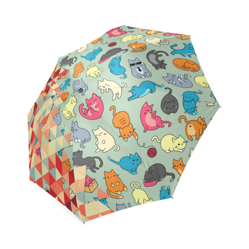 Hipster Triangles and Funny Cats Cut Pattern Foldable Umbrella (Model U01)