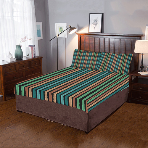Fun pastel lines in green blue orange and red 3-Piece Bedding Set