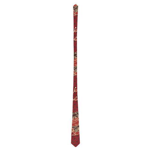 Dotwork Roses Bouquet - Dark Red Blck Classic Necktie (Two Sides)