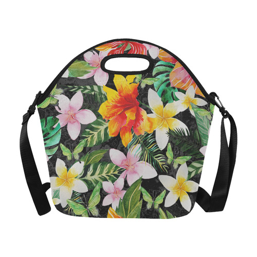 Tropical Flowers Butterflies III Neoprene Lunch Bag/Large (Model 1669)