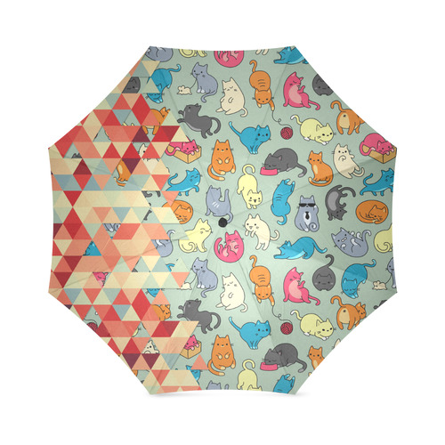 Hipster Triangles and Funny Cats Cut Pattern Foldable Umbrella (Model U01)