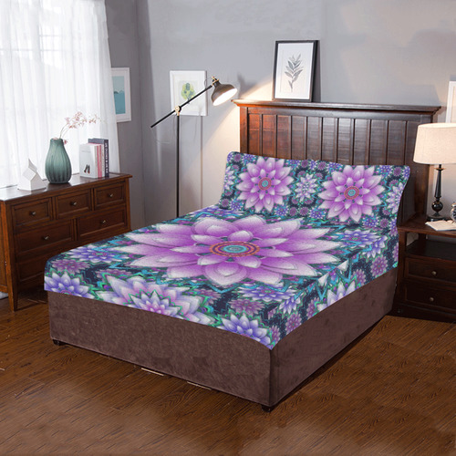 Lotus Flower Ornament - Purple and turquoise 3-Piece Bedding Set