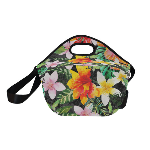 Tropical Flowers Butterflies III Neoprene Lunch Bag/Large (Model 1669)