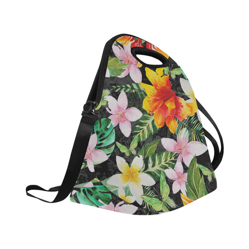 Tropical Flowers Butterflies III Neoprene Lunch Bag/Large (Model 1669)