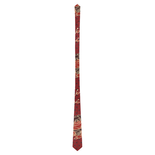 Dotwork Roses Bouquet - Dark Red Blck Classic Necktie (Two Sides)