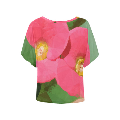 Tiny Pink Floral Low Poly Succulent Women's Batwing-Sleeved Blouse T shirt (Model T44)