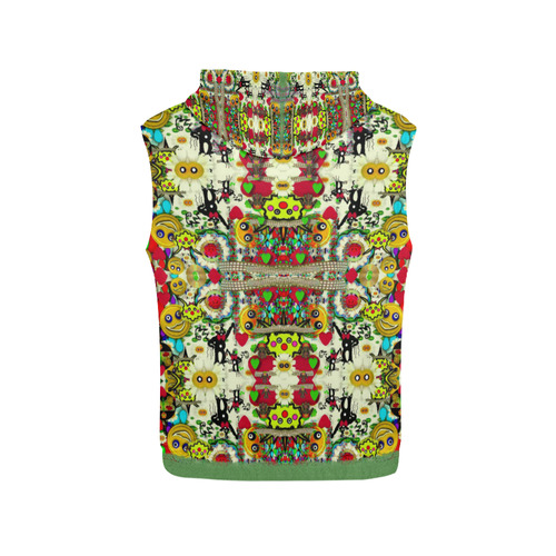 Chicken monkeys smile in the hot floral nature All Over Print Sleeveless Hoodie for Men (Model H15)
