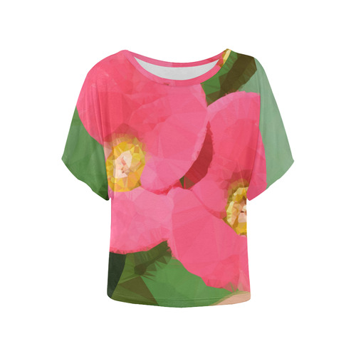 Tiny Pink Floral Low Poly Succulent Women's Batwing-Sleeved Blouse T shirt (Model T44)