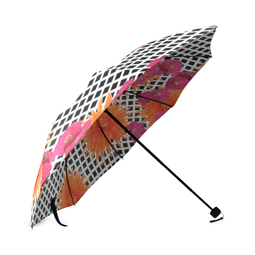 Umbrella Black White Check Orange Pink Flowers by Tell3People Foldable Umbrella (Model U01)