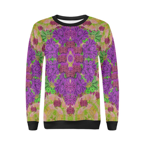 Rainbow and peacock mandala in heavy metal style All Over Print Crewneck Sweatshirt for Women (Model H18)