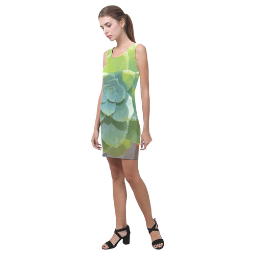 Green Succulent Sunlight Low Poly Geometric Medea Vest Dress (Model D06)