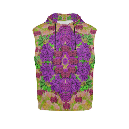 Rainbow and peacock mandala in heavy metal style All Over Print Sleeveless Hoodie for Men (Model H15)