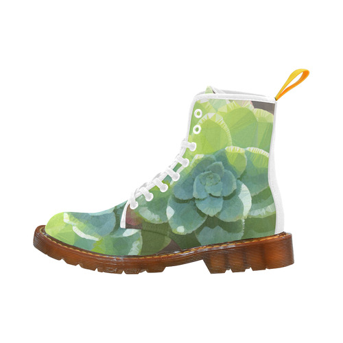 Green Succulent Sunlight Low Poly Geometric Martin Boots For Women Model 1203H