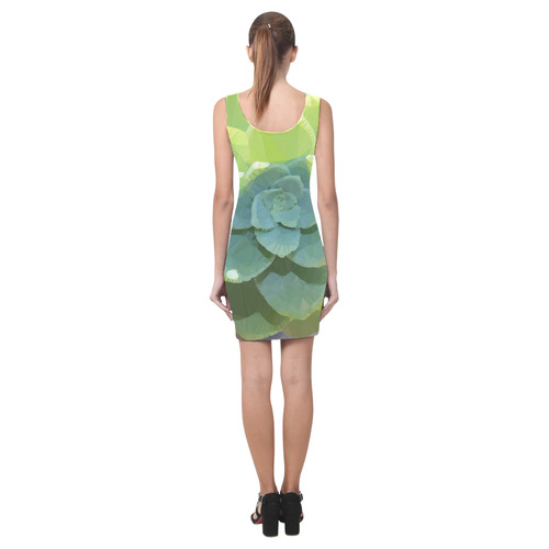 Green Succulent Sunlight Low Poly Geometric Medea Vest Dress (Model D06)