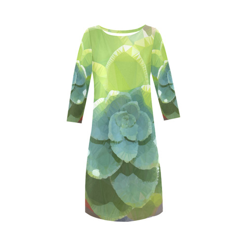 Green Succulent Sunlight Low Poly Geometric Round Collar Dress (D22)