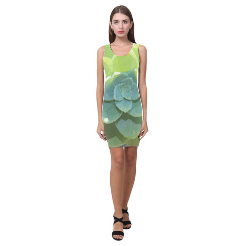 Green Succulent Sunlight Low Poly Geometric Medea Vest Dress (Model D06)