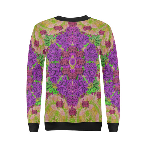 Rainbow and peacock mandala in heavy metal style All Over Print Crewneck Sweatshirt for Women (Model H18)