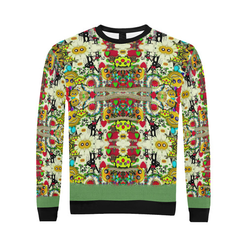 Chicken monkeys smile in the hot floral nature All Over Print Crewneck Sweatshirt for Men (Model H18)