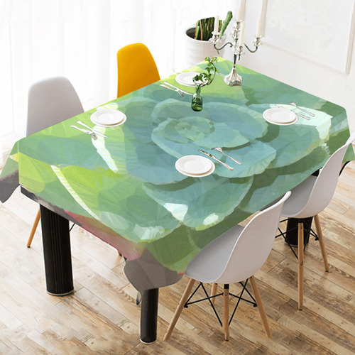 Green Succulent Sunlight Low Poly Geometric Cotton Linen Tablecloth 52"x 70"
