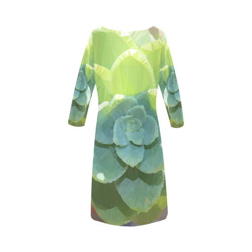 Green Succulent Sunlight Low Poly Geometric Round Collar Dress (D22)