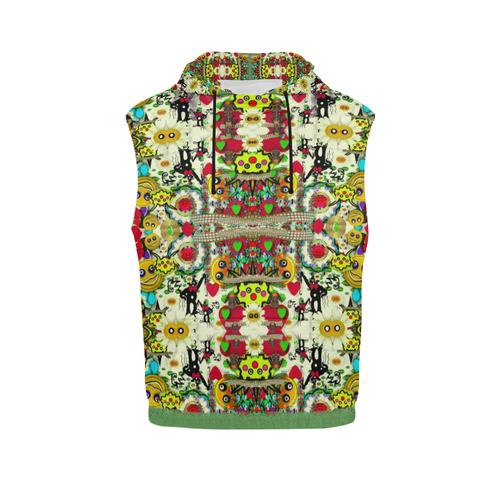 Chicken monkeys smile in the hot floral nature All Over Print Sleeveless Hoodie for Men (Model H15)