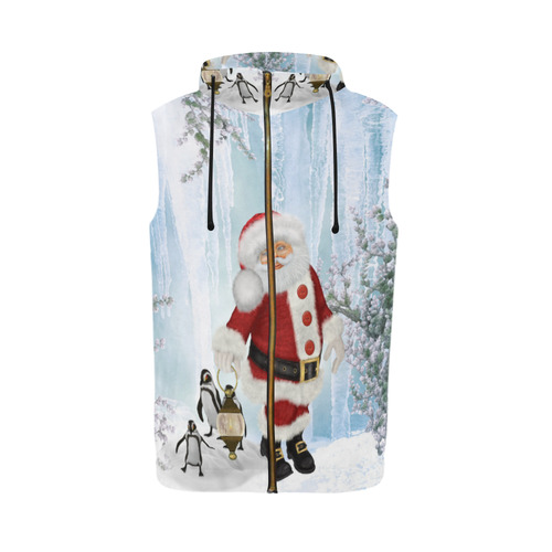 Santa Claus with penguin All Over Print Sleeveless Zip Up Hoodie for Men (Model H16)