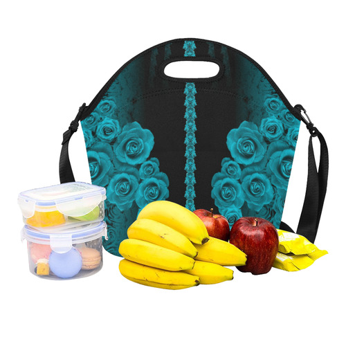 rose 3 turquoise Neoprene Lunch Bag/Large (Model 1669)