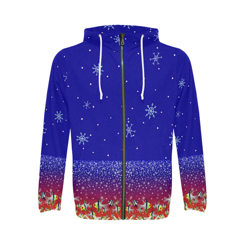 Ugly Christmas Holiday Fishes All Over Print Full Zip Hoodie for Men (Model H14)